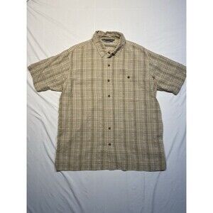 Vintage Guide Series Mens Short Sleeve Button Up Plaid Tan Brown
